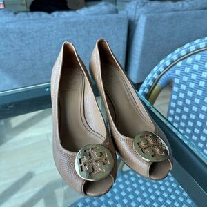 Tory Burch Peeptoe Leather Wedges